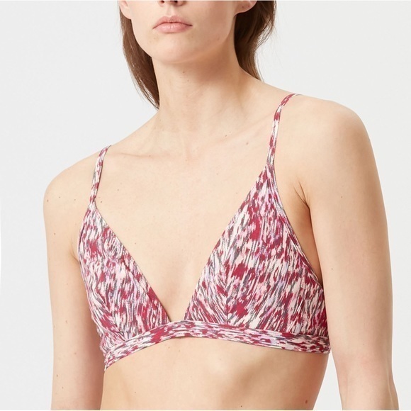 Isabel Marant Niall Raspberry Printed Triangle Bikini Swimsuit Top Size 42 New